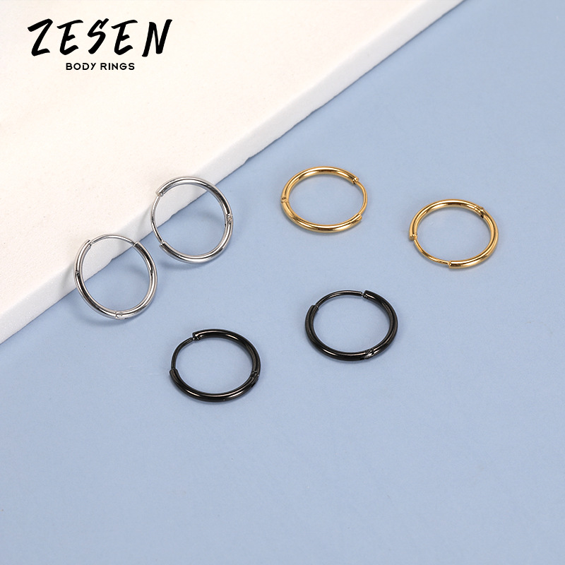 Distinctive 1.2mm Wire Titanium Steel Circle Earring - Men's Women Fashion Ear Hoop 316L Surgical Steel - Image 3
