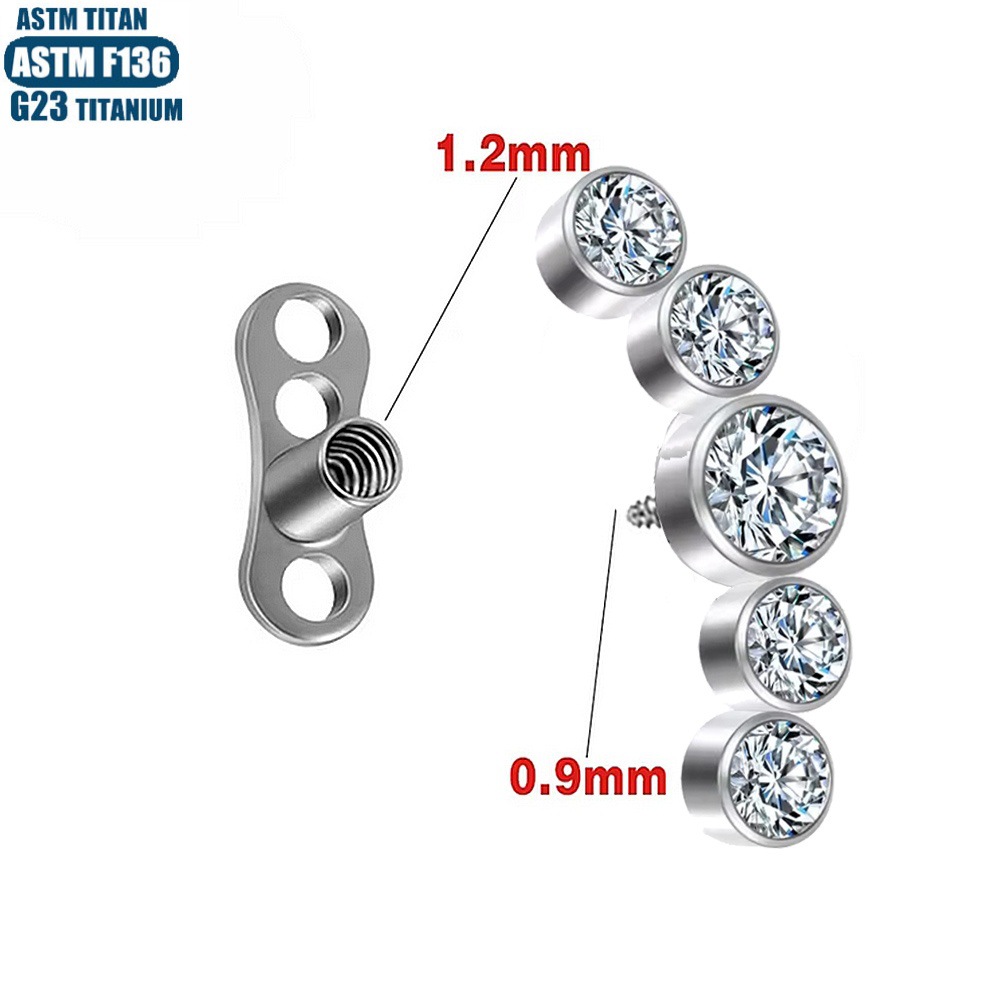 F136 Titanium Alloy Zircon Lockbone Nail Internal Thread Piercing Jewelry with Base - Image 3