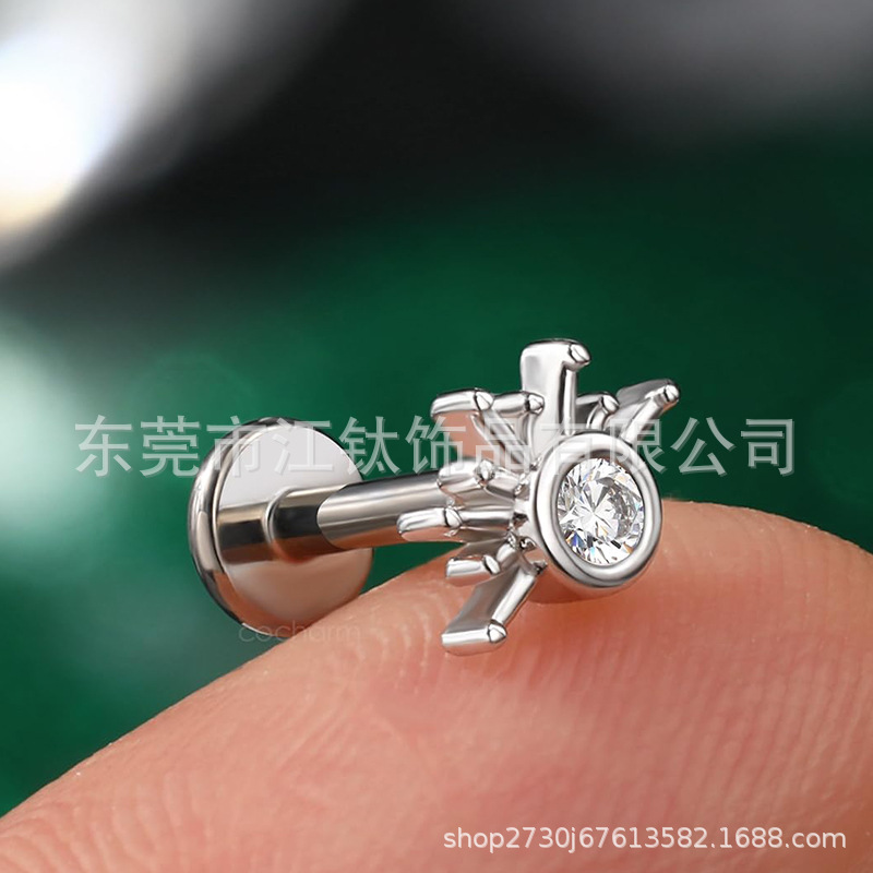 G23 Titanium Ear Cartilage Stud Screw Ear Bone Nail Cute Solar Piercing Jewelry Gold White Zircon 1.2x10mm - Image 4
