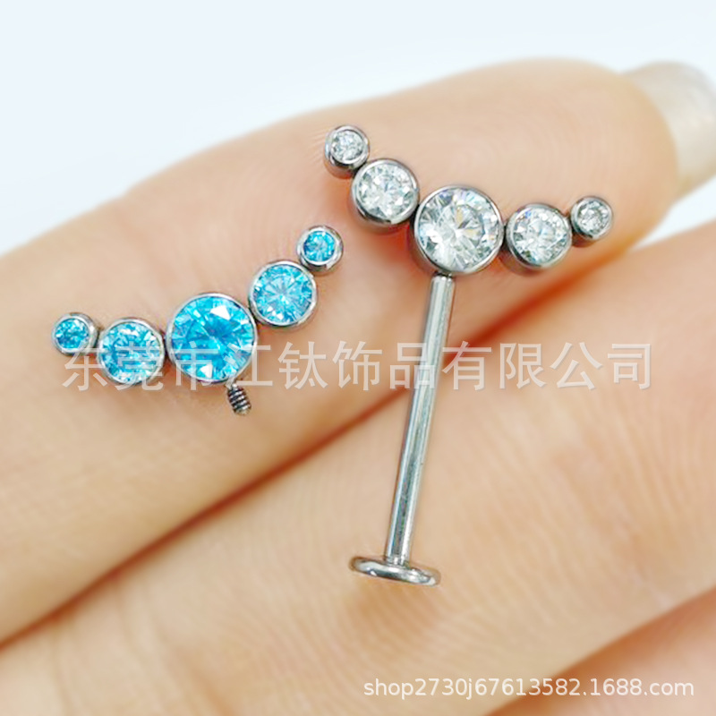 G23 Titanium Curved Cartilage Stud Earring with Blue Zircon - ASTM F136 Piercing Jewelry for Helix Tragus - Image 2