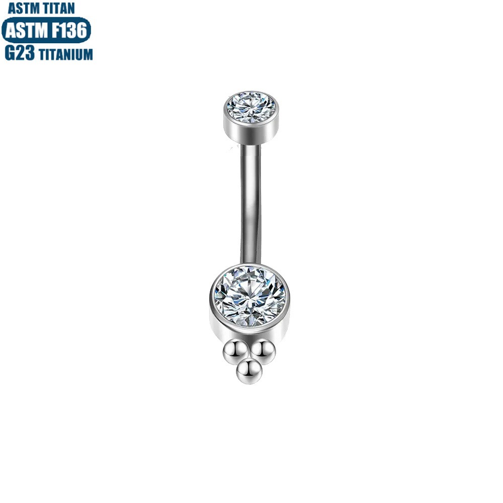 Factory Wholesale Diamond Belly Button Ring Implant Grade F136 Titanium Alloy Belly Piercing Jewelry Silver 1.6x10mm - Image 2
