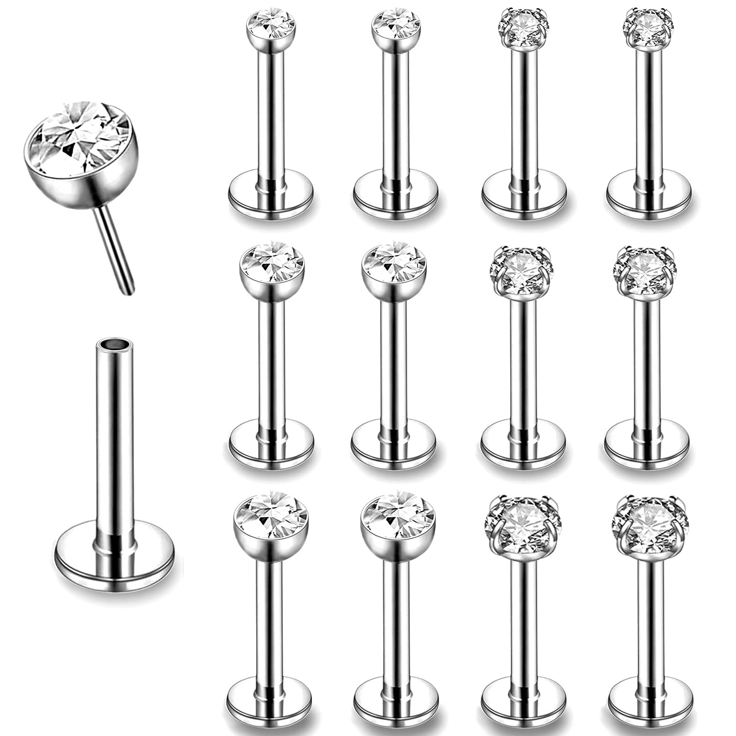G23 Titanium Pin Package Zircon Earrings Plug-in Labret Stud Super Flash Bowl-shaped Drill Cup Plug-in Piercing Jewelry - Image 5