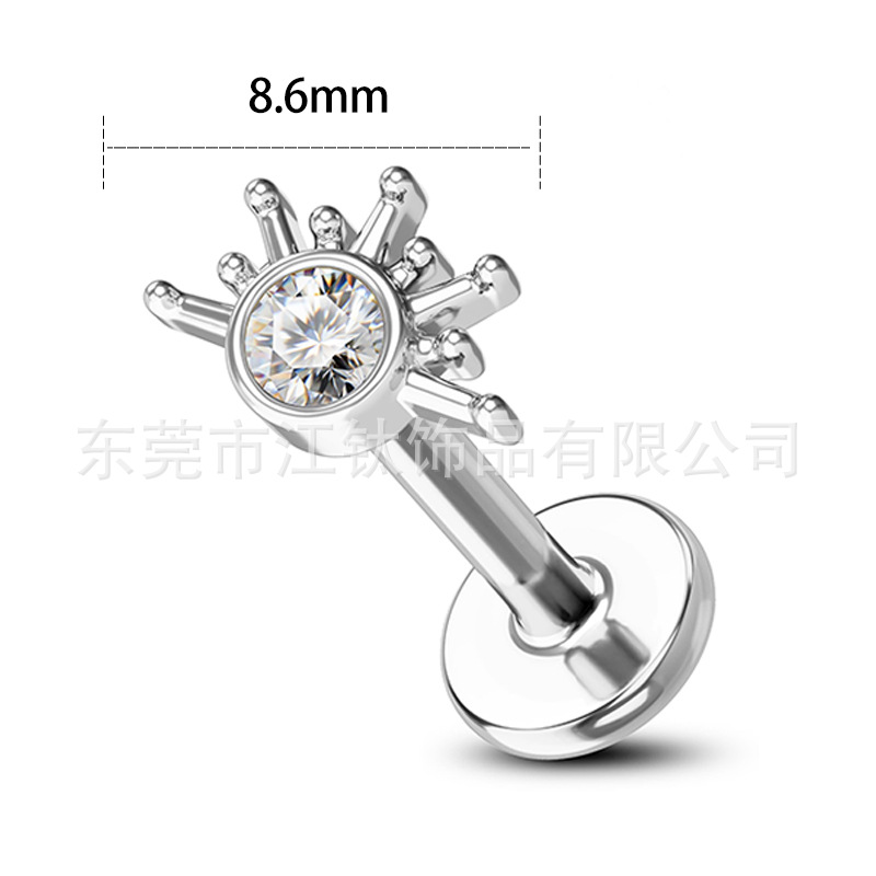 G23 Titanium Ear Cartilage Stud Screw Ear Bone Nail Cute Solar Piercing Jewelry Gold White Zircon 1.2x10mm - Image 2