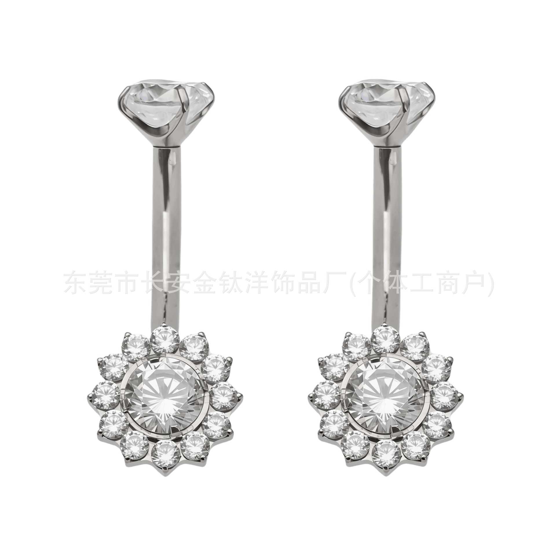 F136 Titanium Internal Thread Full Diamond Round Zircon Navel Piercing Ring G23 Titanium Alloy Body Piercing Jewelry - Image 2
