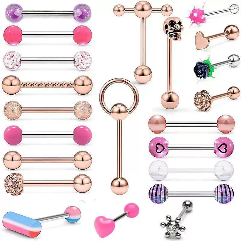 Stainless Steel Tongue Nail 22 Piece Set Amazon Hot Straight Rod Mixed 4 Color Optional Tongue Ring Piercing Jewelry for Quick Sale - Image 5
