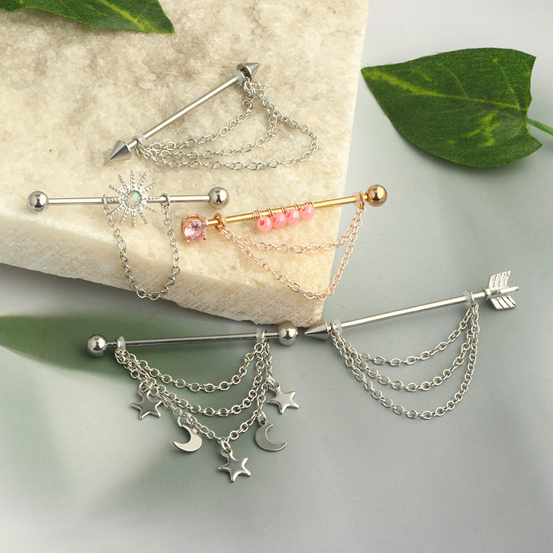 Stainless Steel Industrial Earring Long Rod Chain Sun Earrings Body Piercing Ear Bone Nails Wholesale - Image 2