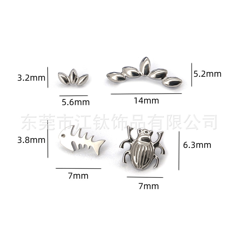 G23 Titanium Alloy Fish Bone Leaf Stud Earring - ASTM F136 Butterfly Insect Earrings for Unisex - Image 5