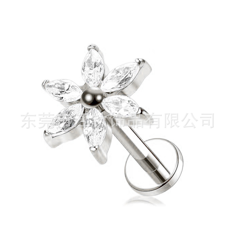 Gold & White Zircon Petal Ear Bone Nail G23 Titanium Alloy Body Piercing Jewelry - Image 5
