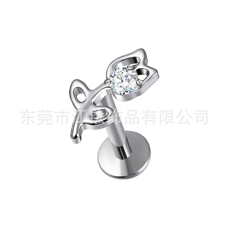 G23 Titanium Rose Flower CZ Cartilage Earring – Flat Back Stud for Helix Tragus Conch - Image 5