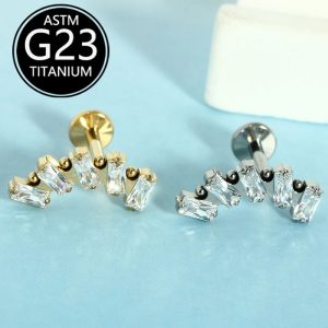 Titanium Super Shiny Square Zirconium Lip Stud 6-10mm G23 Labret Piercing Jewelry