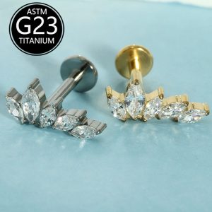 G23 Titanium 16g Ear Bone Nails Five Marquise Zircon Lip Nails Cartilage Nails Cochlear Nails Factory Single Sale