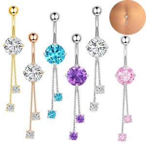 Fashion Purple Chain Belly Button Ring Micro-Inlaid Gold Zircon Navel Ring Body Piercing Jewelry