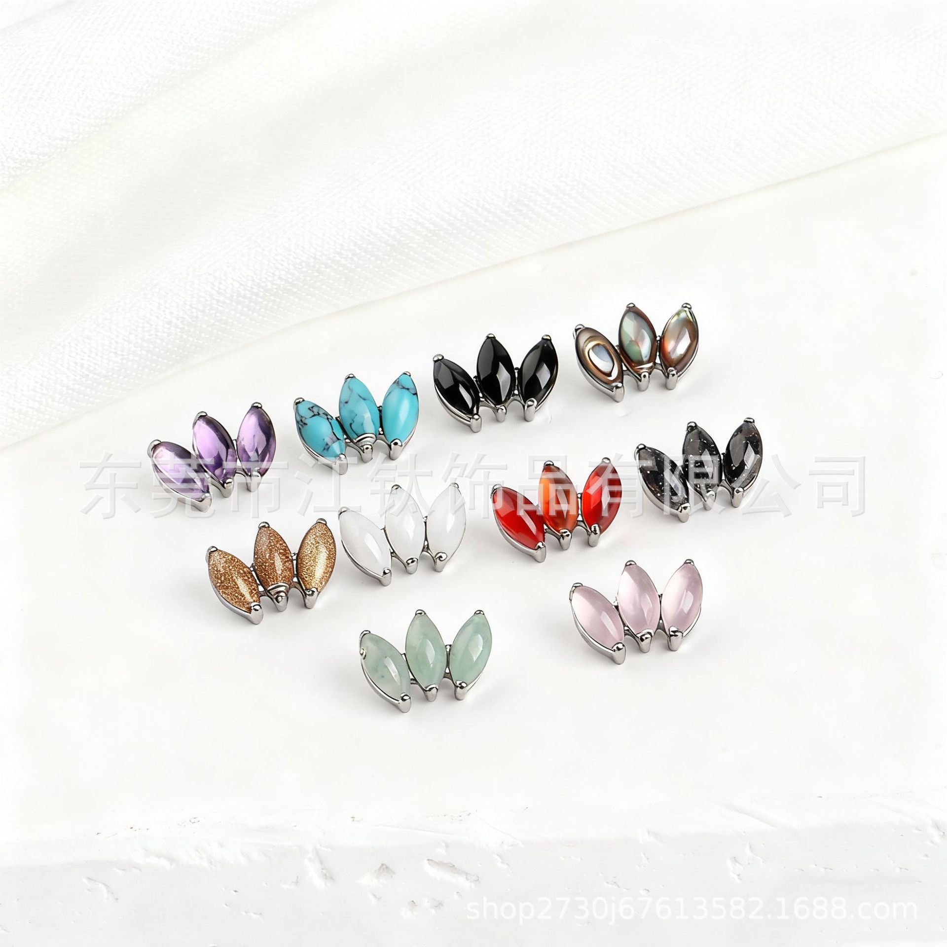 G23 Titanium Alloy Jewelry Head Horse Eye Leaf Natural Stone Body Piercing Earrings - Image 3