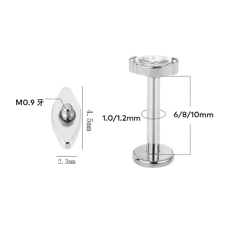 F136 Titanium Alloy Marquise Lip Stud with Zircon, Internally Threaded, 1.2x8mm, Exquisite Versatile Lip Piercing Jewelry - Image 5