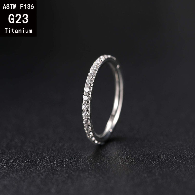 F136 Titanium Flat Side Zircon Nose Ring Earring - Seamless Closed Ring Piercing Jewelry - Image 3