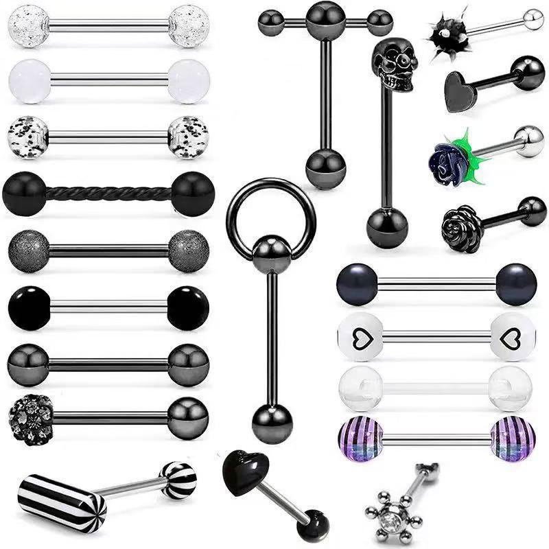 Stainless Steel Tongue Nail 22 Piece Set Amazon Hot Straight Rod Mixed 4 Color Optional Tongue Ring Piercing Jewelry for Quick Sale - Image 4