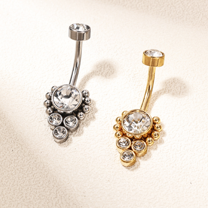 European American Fashion Belly Button Ring Zircon Navel Jewelry Stainless Steel Flower Design Gold 2024 Spring - Image 2