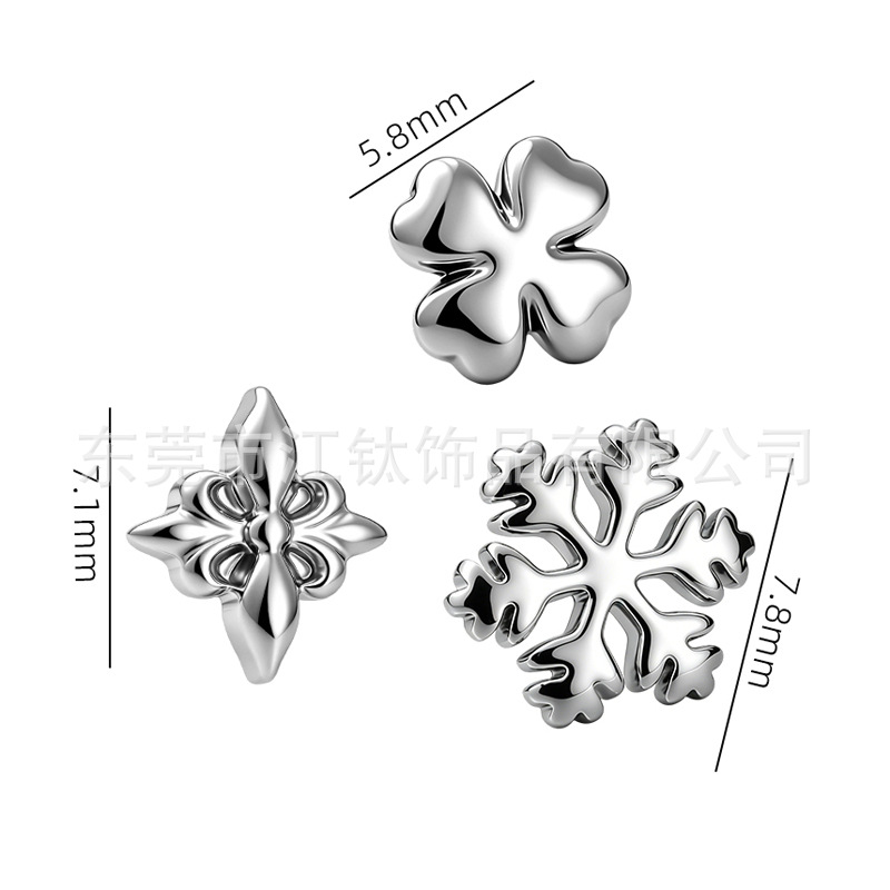 G23 Titanium Snowflake Four-Leaf Clover Iris Flower Earrings - Cartilage Stud Ear Bone Piercing Jewelry - Image 2