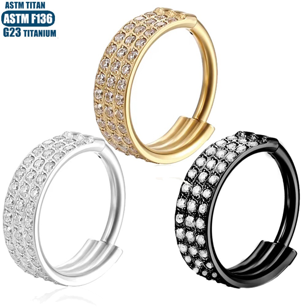 F136 Titanium Nose Ring Seamless Ring Multi-Layer Diamond Nasal Septum Nose Ring Earring Tragus Piercing Jewelry - Image 3