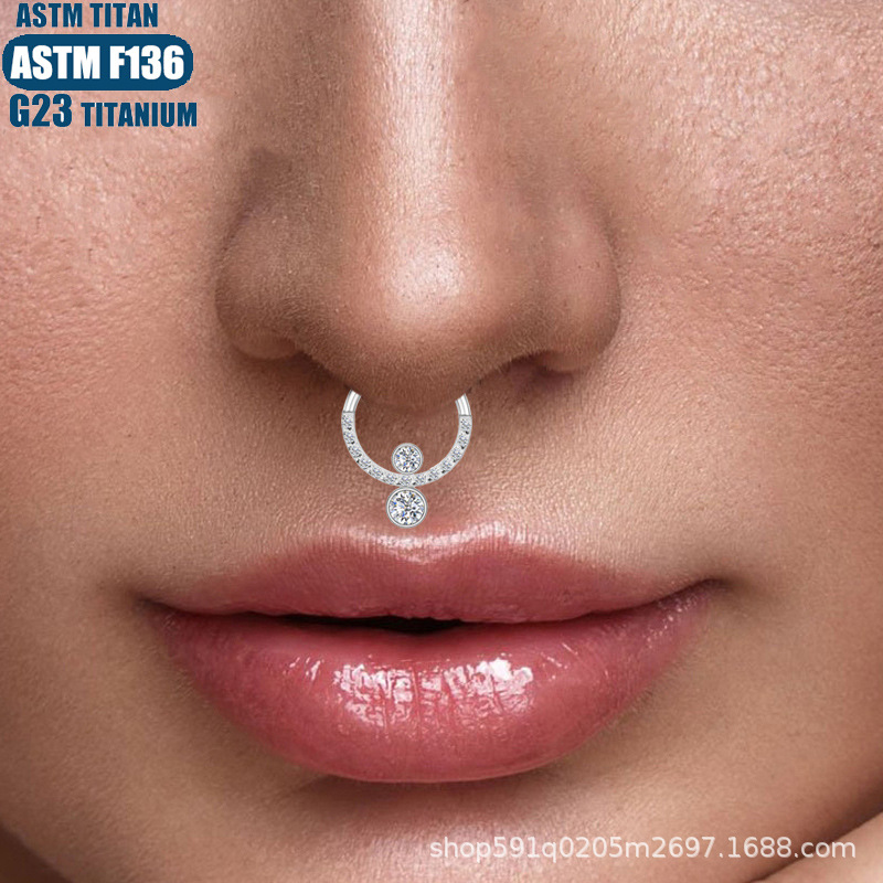 F136 Titanium Nose Ring Seamless Zircon Earring - 1.2x12mm Silver Hoop for Nostril Septum Cartilage Piercing - Image 4