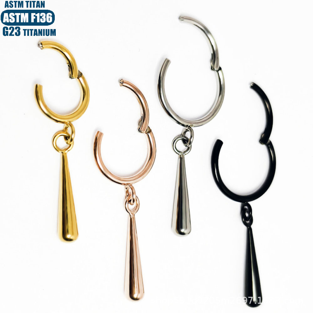 F136 Titanium Alloy Seamless Open Ring Earring Water Drop Shape Ear Piercing Jewelry - Image 4