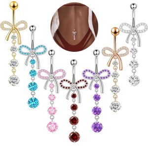 Factory Direct Bow-Knot Navel Ring, Rose Gold Zircon Belly Button Ring, 316L Surgical Steel Body Piercing Jewelry for Women Men