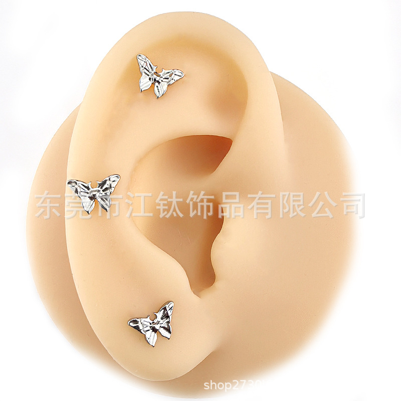 G23 Titanium Ear Cartilage Stud Butterfly Design ASTM F136 Piercing Jewelry Gold - Image 2