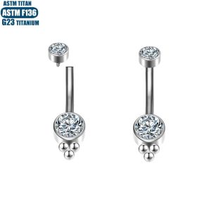 Factory Wholesale Diamond Belly Button Ring Implant Grade F136 Titanium Alloy Belly Piercing Jewelry Silver 1.6x10mm