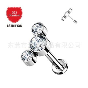 F136 Titanium Earring Pin Package 5A Zircon Factory Direct G23 Titanium Alloy Body Piercing Jewelry Earbone Nail