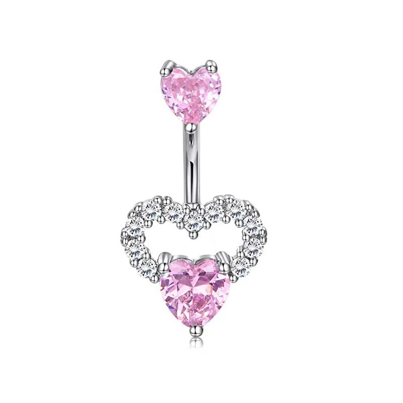 Factory Wholesale Gold Pink CZ Love Zircon Belly Button Ring Body Piercing Jewelry - Image 2