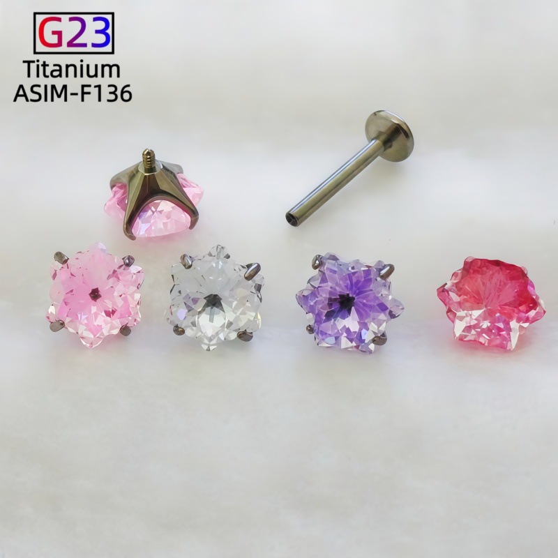 Christmas Snowflake CZ Ear Bone Nail - F136 Titanium Four-Claw Setting Earring for Cartilage Piercing - Image 3