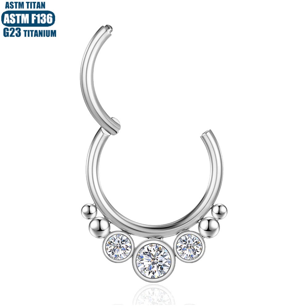 G23 Titanium Zircon Nose Ring Bead Cluster Earrings Seamless Nasal Septum Ring Closed Hoop Ear Bone Ring - Image 3