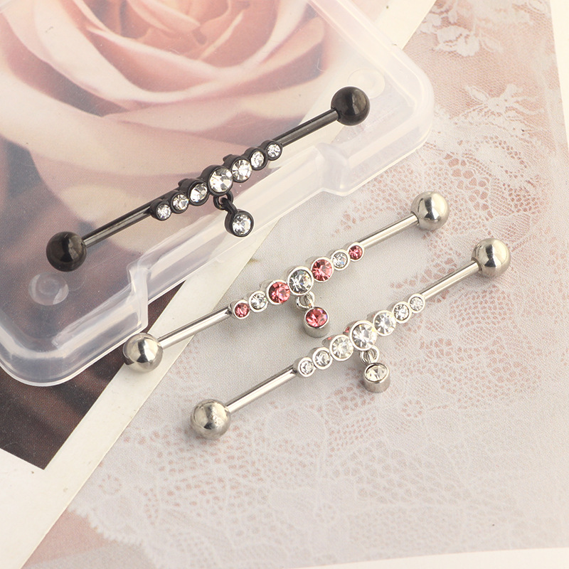 14G Industrial Barbell Earring Star Piercing Jewelry Rose Gold White Crystal - Image 4