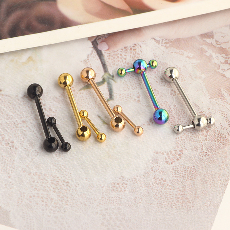 New Rose Gold Heart Tongue Nail Stainless Steel Hollow Ball Hammer Tongue Ring Body Piercing Jewelry - Image 5