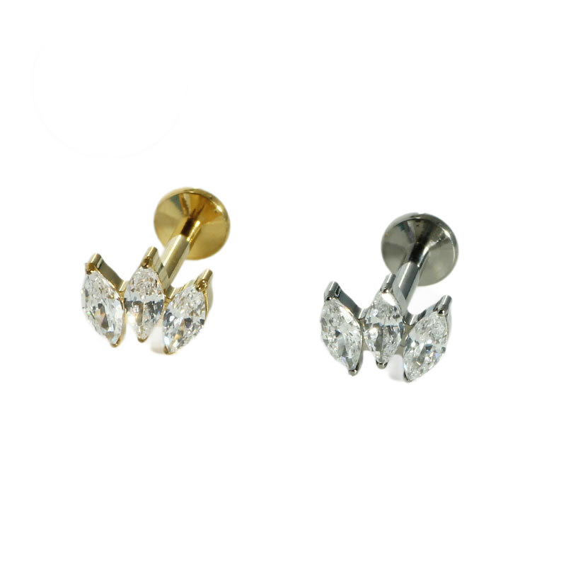 F136 Titanium Three Marquise Diamond Super Flash Zircon Earrings Lip Nails Cross-Border Manufacturer G23 Titanium Body Piercing Jewelry - Image 5
