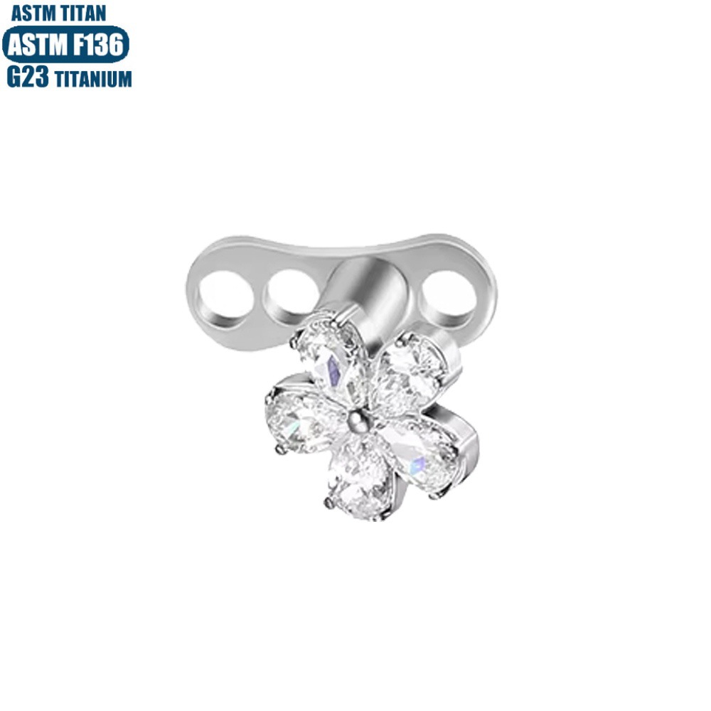 G23 Titanium Five-Leaf Clover Zircon Dermal Anchor Internal Thread Body Piercing Jewelry - Image 2
