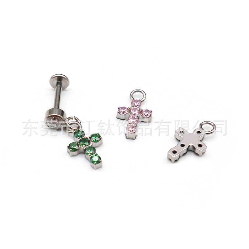 F136 Titanium Stud Earrings Cross Pendant Inlaid 5A Zircon G23 Titanium Alloy Body Piercing Ear Bone Stud Accessories - Image 3
