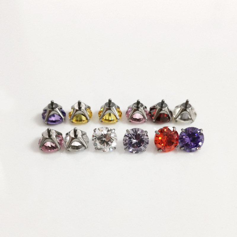 G23 Titanium Internal Thread Ear Cartilage Stud with Zirconium Gemstone - External Thread Lip Piercing Jewelry 5A Zircon - Image 4
