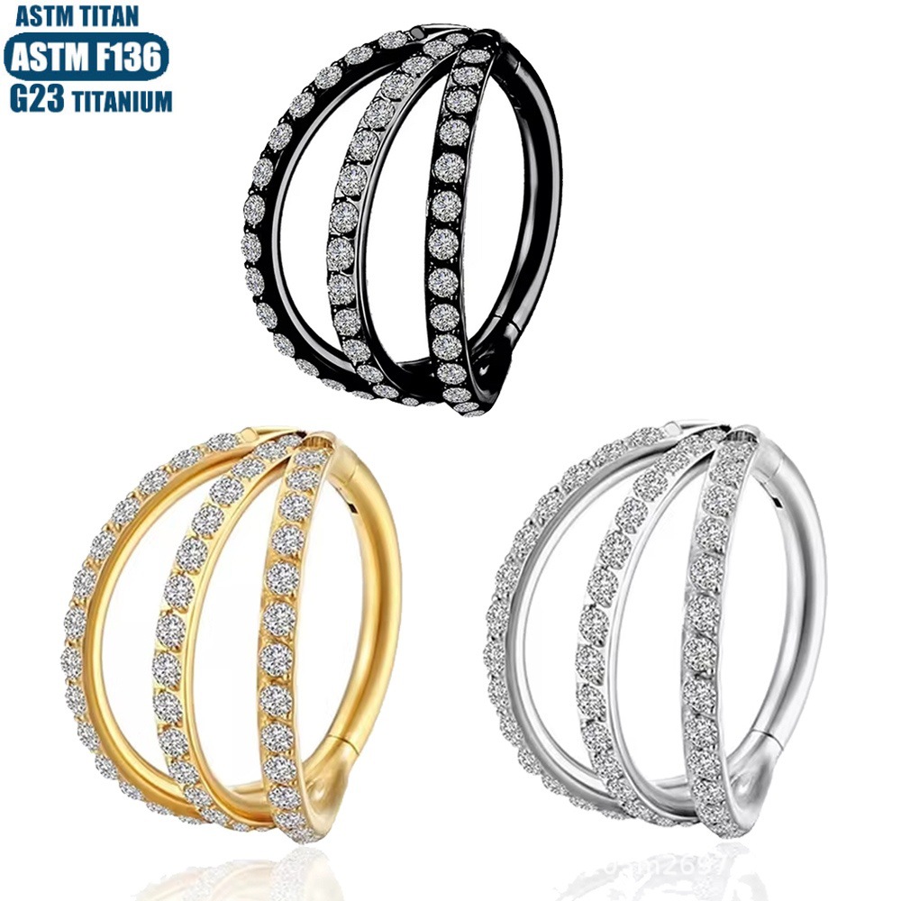 F136 Titanium Hinge Nose Ring Zircon Nasal Septum Ring Three-layer Two-color Seamless Ring Piercing Jewelry Earring - Image 2