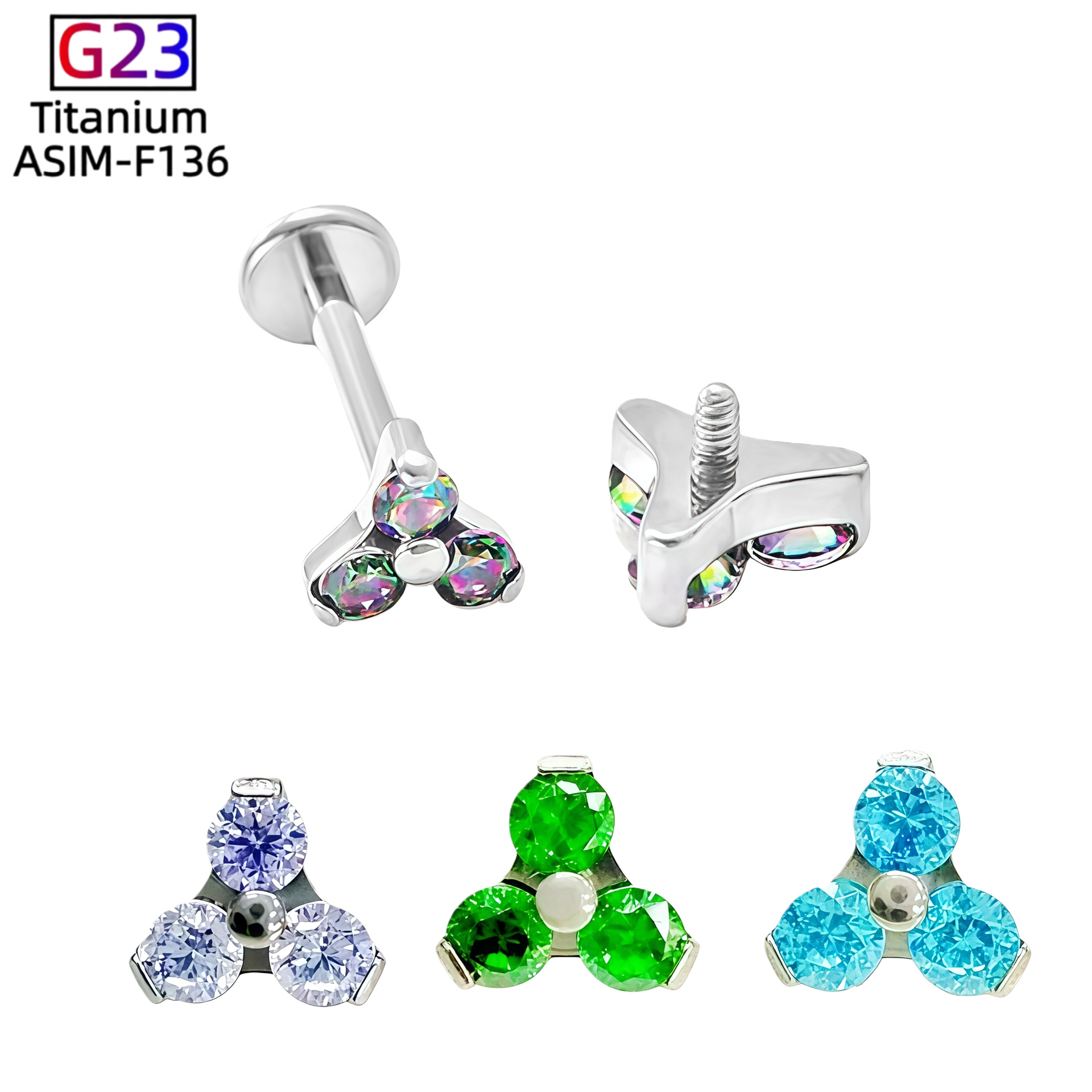 F136 Titanium Alloy Clover Zircon Earrings G23 Titanium New Multi-Color Ear Hole Maintenance Earrings Jewelry Head - Image 2