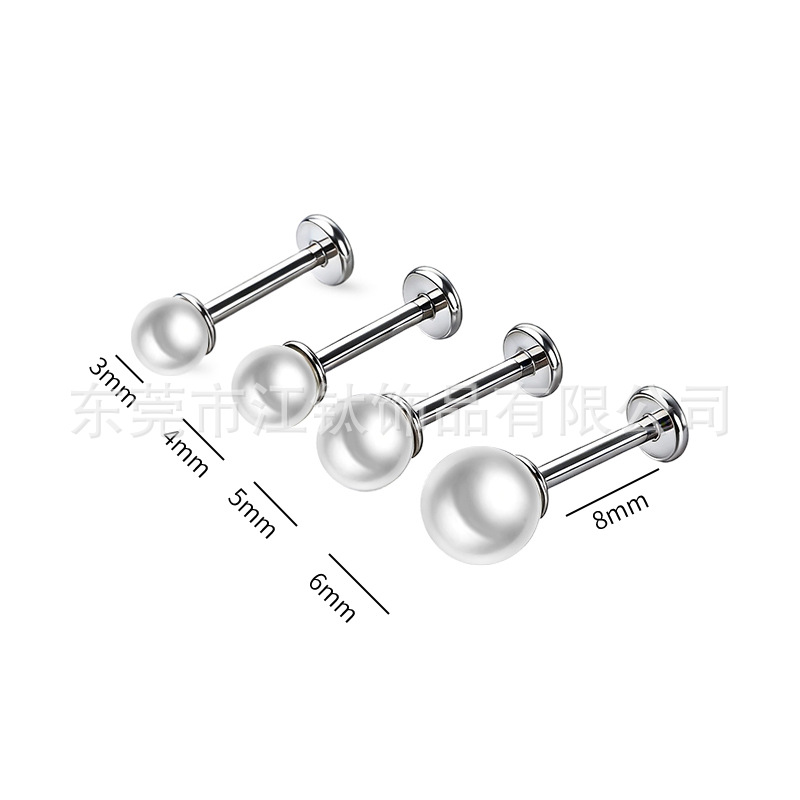 G23 Titanium Alloy Pearl Lip Labret Stud 10mm 14G Internally Threaded Body Piercing Jewelry - Image 2