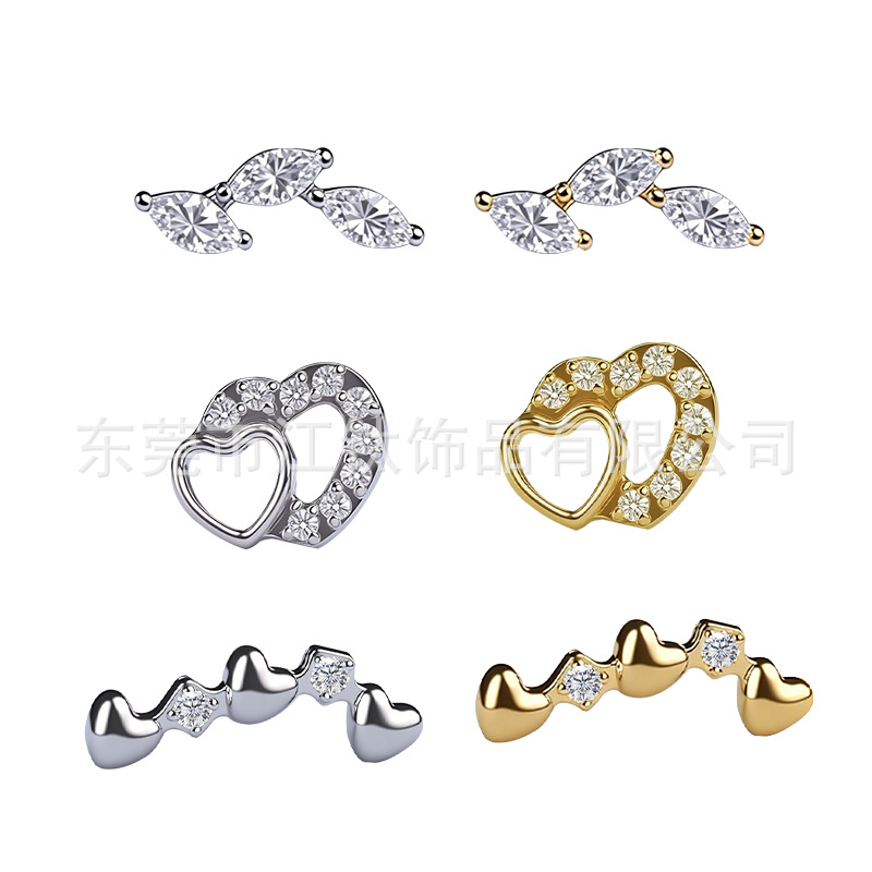Heart-Shaped Titanium Alloy Ear Stud with Zircon - G23 ASTM F136 Body Piercing Jewelry - Image 5