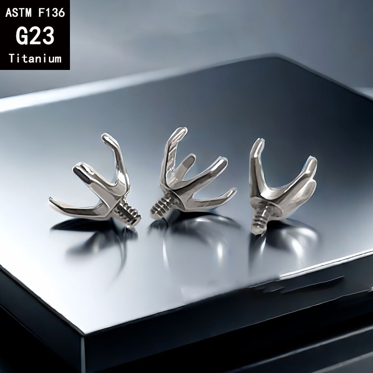 G23 Titanium Four-Claw Round White Stone Earring Empty Holder Externally Threaded DIY Piercing Accessories - Image 2