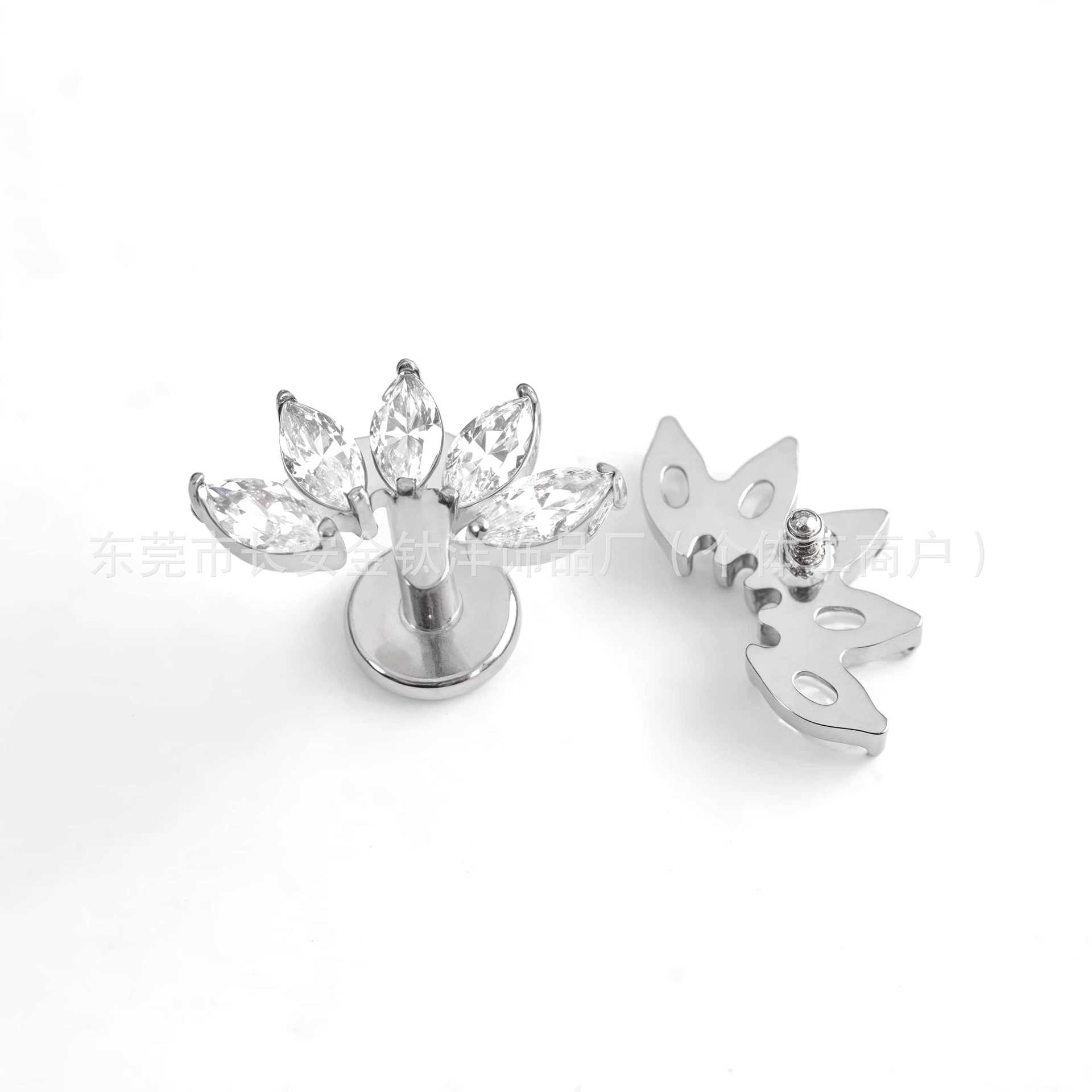 F136 Titanium Internal Thread Five-Blade Marquise Lip Nail Earrings Cochlear Nail G23 Titanium Alloy Piercing Jewelry Ear Bone Nail - Image 3