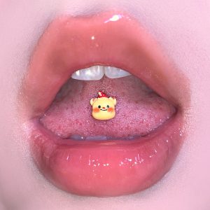Butter Bear Sweet Tongue Barbell 316L Surgical Steel External Thread Tongue Ring Cute Foreign Trade Piercing Jewelry Wholesale