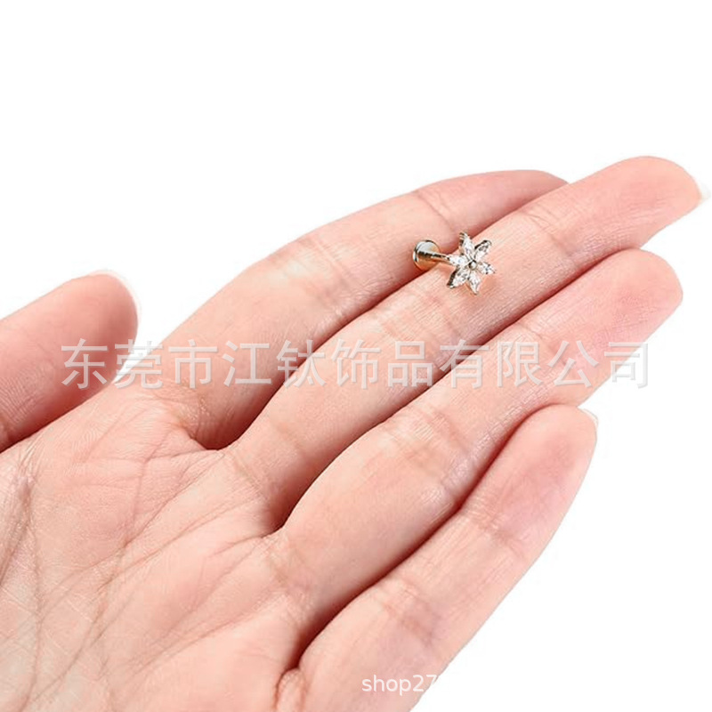 Gold & White Zircon Petal Ear Bone Nail G23 Titanium Alloy Body Piercing Jewelry - Image 3