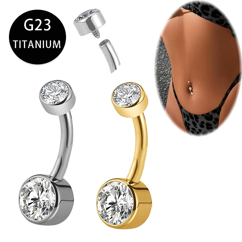 G23 Titanium Alloy F136 Curved Barbell Navel Ring Threaded Round Zircon Belly Ring 14g Sold Individually - Image 5