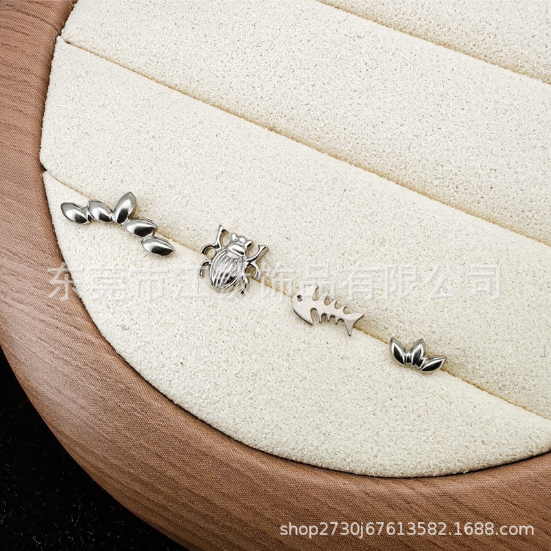 G23 Titanium Alloy Fish Bone Leaf Stud Earring - ASTM F136 Butterfly Insect Earrings for Unisex - Image 2