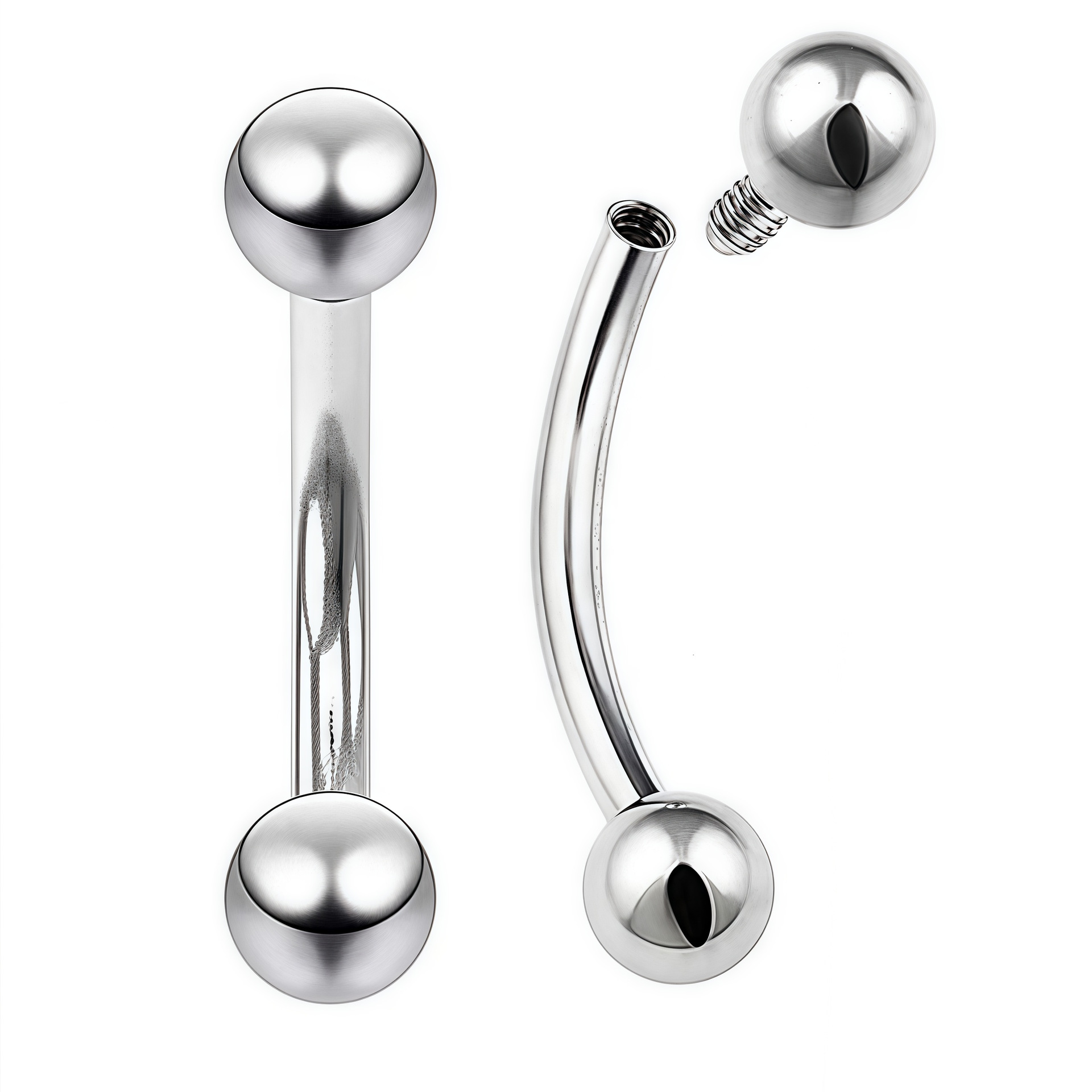 F136 Titanium Internally Threaded Double-Headed Round Ball Curved Barbell Belly Button Ring - Image 5