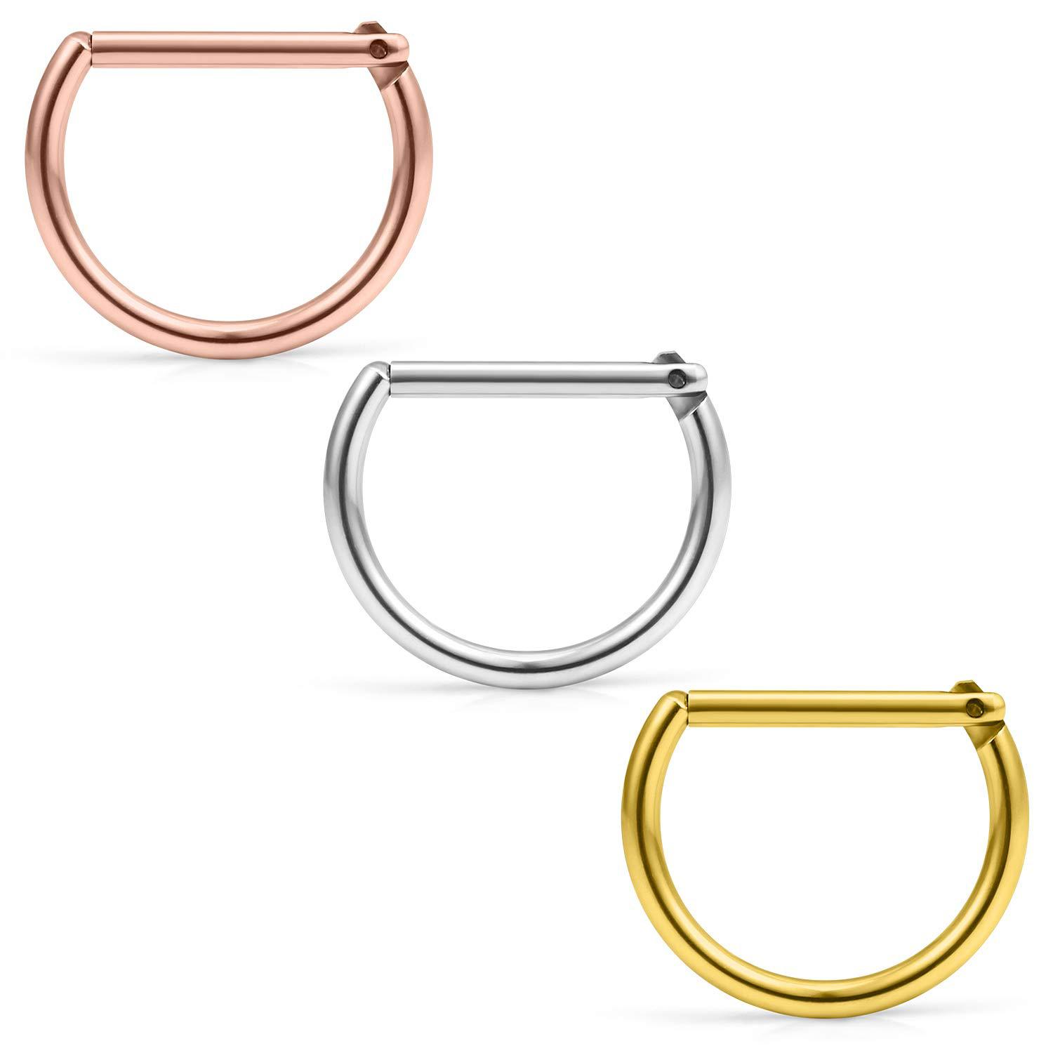 G23 Titanium D-Shaped Nose Ring Closed Loop Buckle Body Piercing Jewelry - Image 5